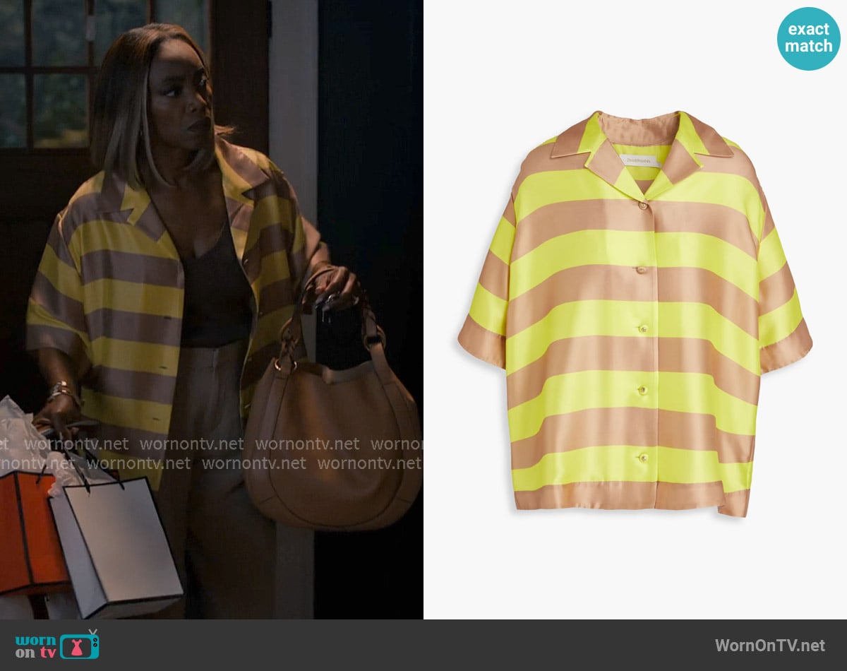Zimmermann Striped Silk Shirt worn by Helen Decatur (Heather Headley) on Sweet Magnolias