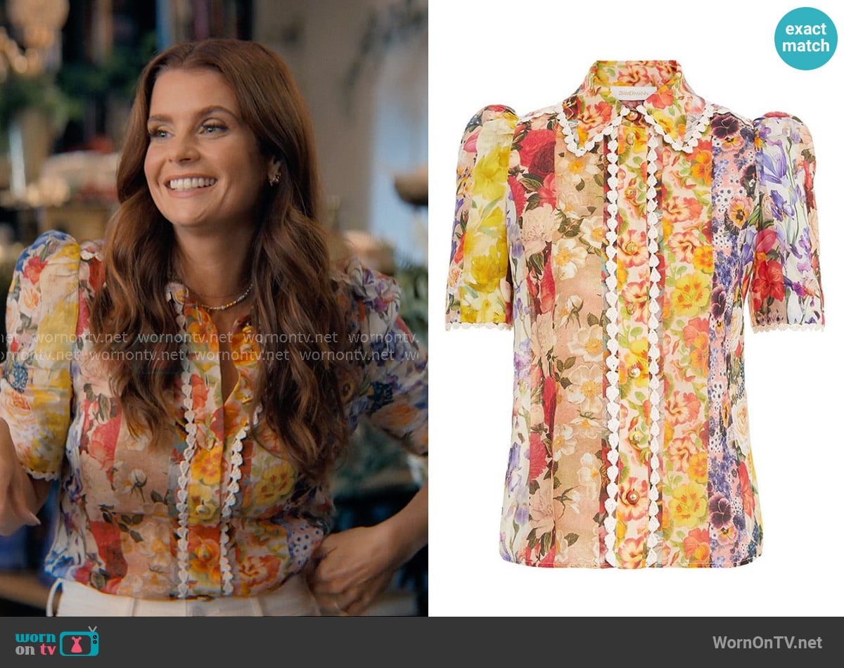 Zimmermann Wonderland Floral Shirt worn by Maddie Townsend (JoAnna Garcia Swisher) on Sweet Magnolias