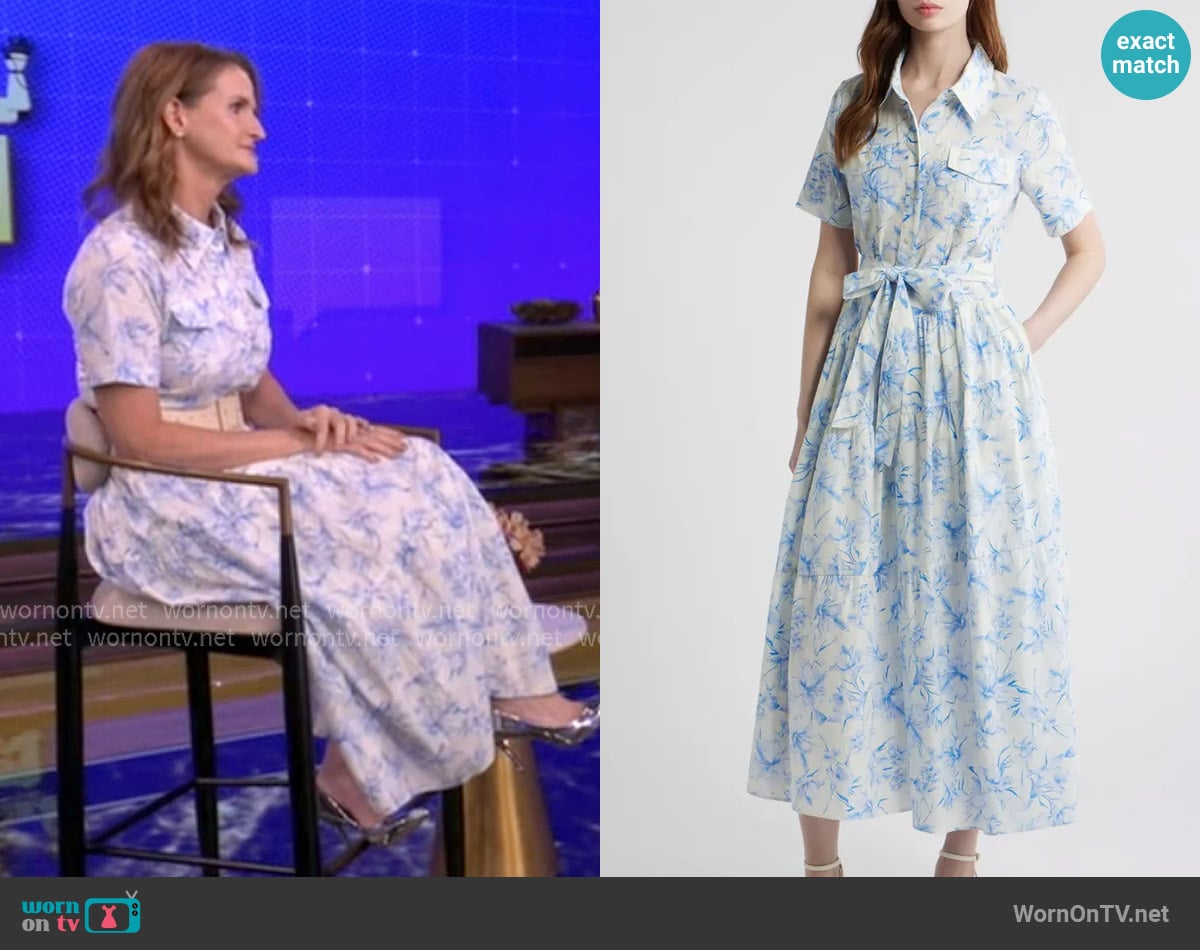 Zoe and Claire Printed Tie Belt Cotton Poplin Maxi Shirtdress worn by Amy Neunsinger on Live with Kelly and Mark