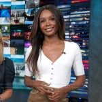 Zuri's brown denim mini skirt and top on Access Hollywood