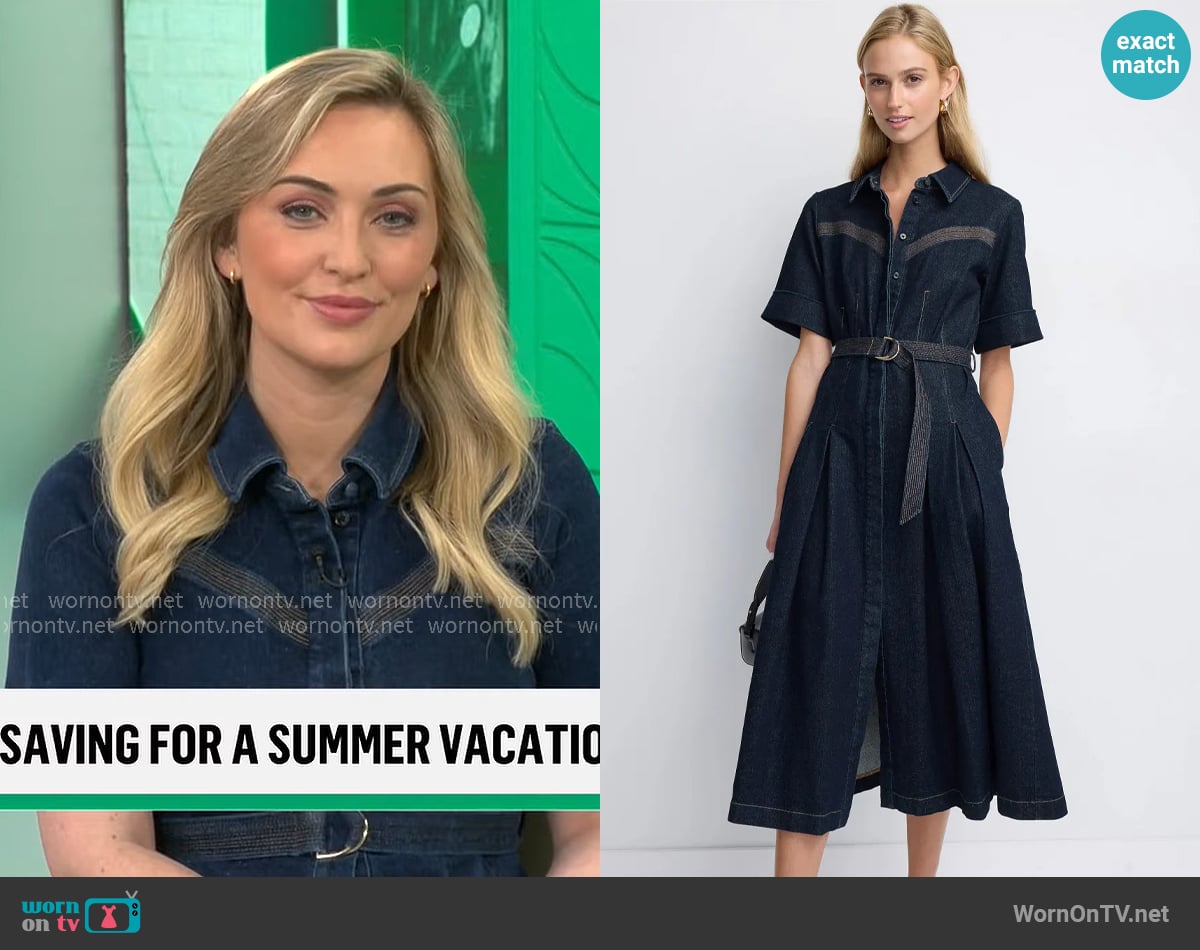 Adam Lippes Denim Shirt Dress worn by Kelly O'Grady on CBS Mornings