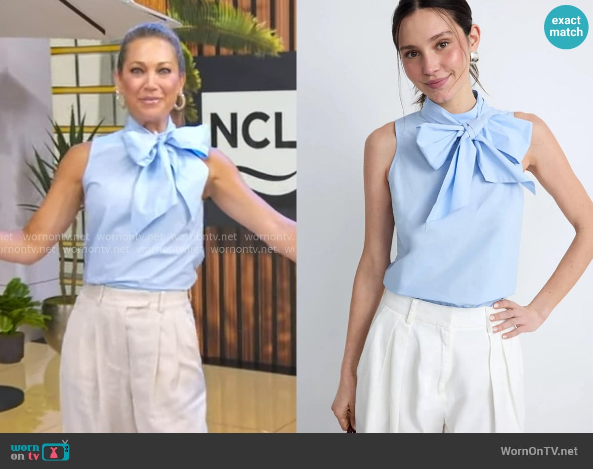 Adam Lippes Sleeveless Poplin Tie Neck Top worn by Ginger Zee on Good Morning America