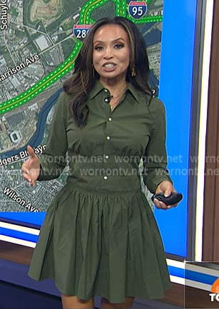 Adelle’s olive green mini shirtdress on Today