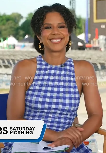 Adriana Diaz’s blue gingham check dress on CBS Mornings