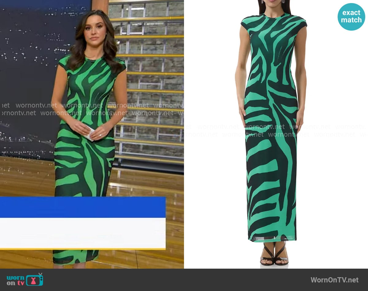 AFRM Cody Print Cap Sleeve Mesh Maxi Dress worn by Hanna Battah on Good Morning America