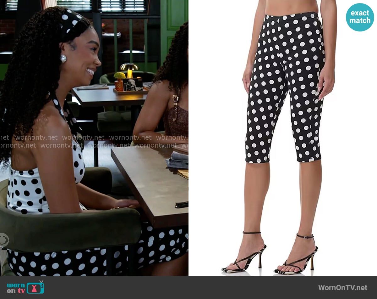 AFRM Ronnie Pants in Black Coin Dot worn by Chelsea Hamilton (RhonniRose Mantilla) on Beyond the Gates