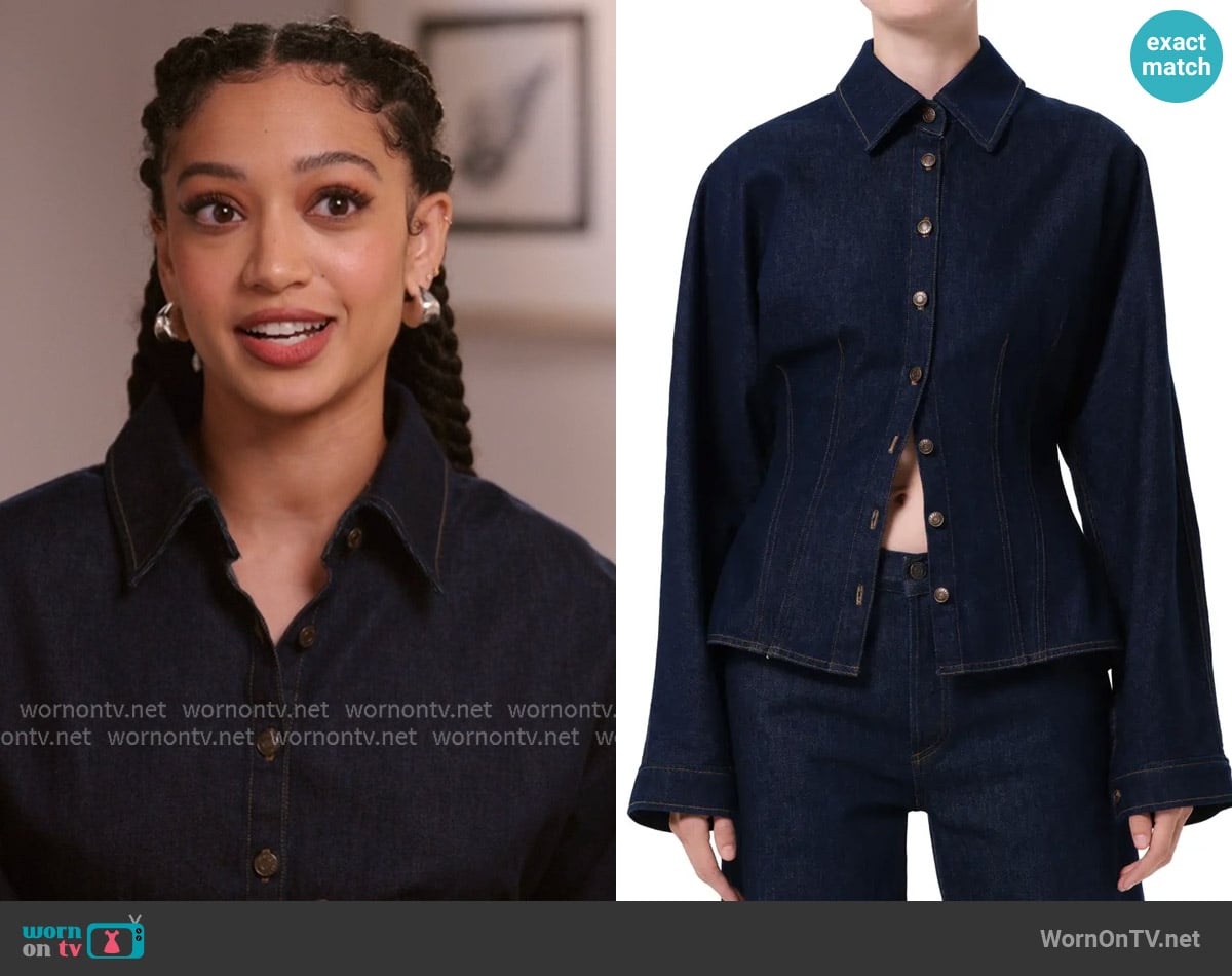 Agolde Devon Denim Button-Up Shirt worn by Olivia Baker (Samantha Logan) on All American
