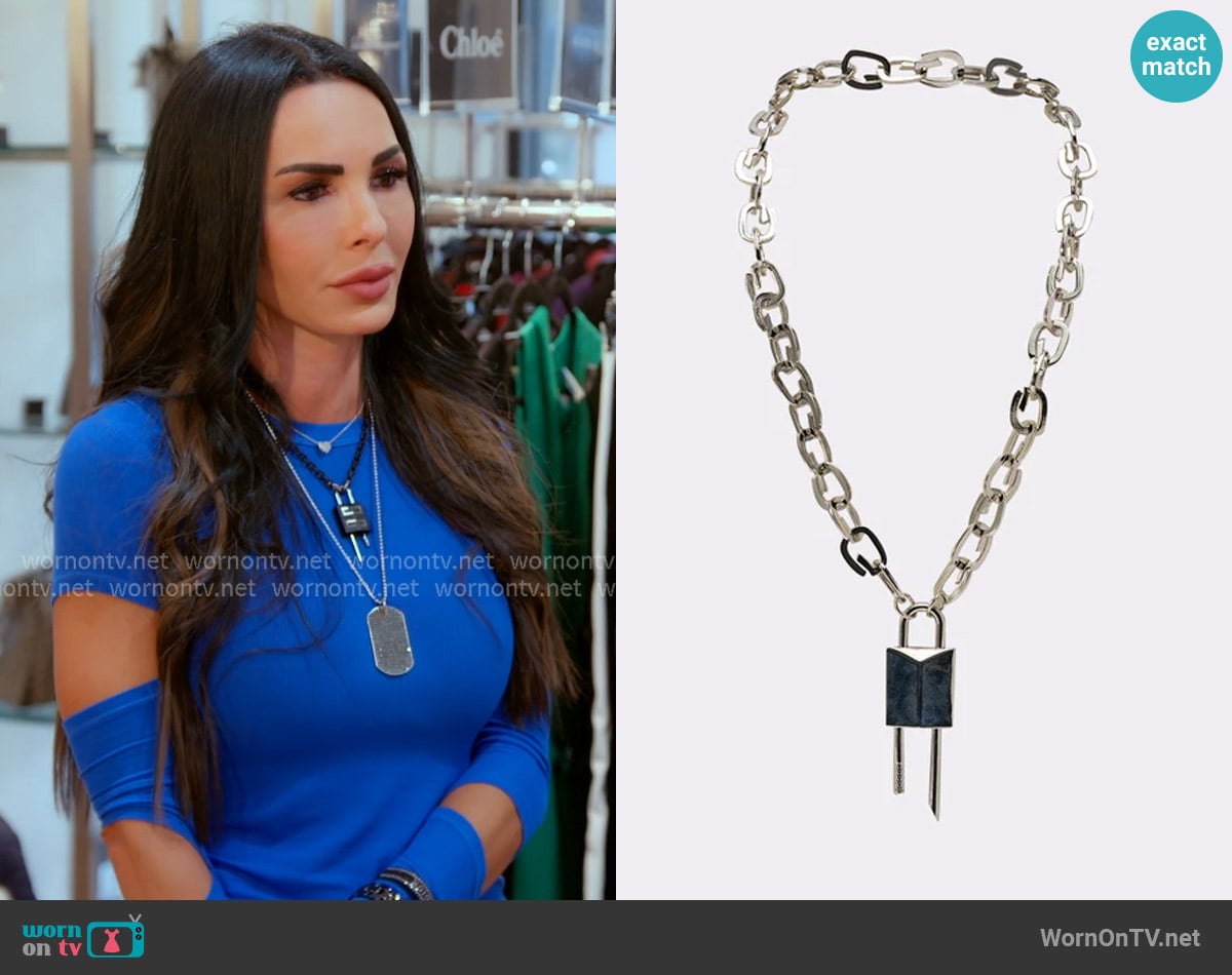 Akira Lock it Up Necklace worn by Carmella Garcia on The Real Housewives of Orange County