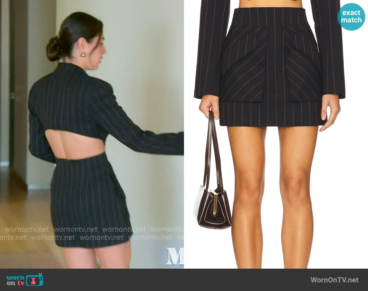 Michelle’s navy pinstripe skirt on The Valley Michelle’s navy pinstripe skirt on The Valley