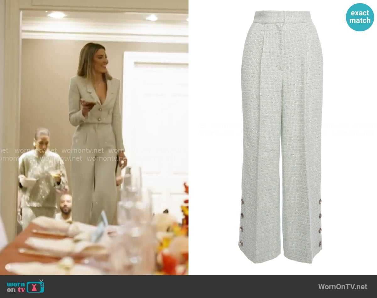 Alessandra Rich Button-Embellished Tweed Pants worn by Georgina Ferzli on In The City