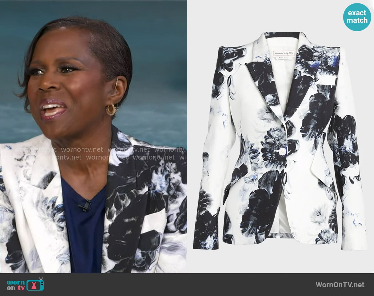 Alexander McQueen Chiaroscuro Floral Blazer worn by Deborah Roberts on Good Morning America