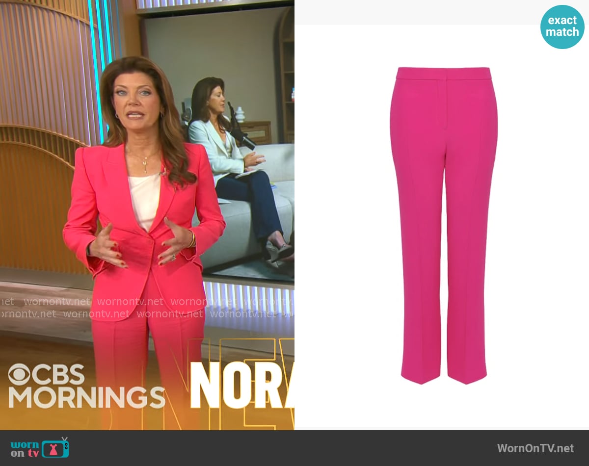 Alexander McQueen Leaf Crepe Pants worn by Norah O'Donnell on CBS Mornings