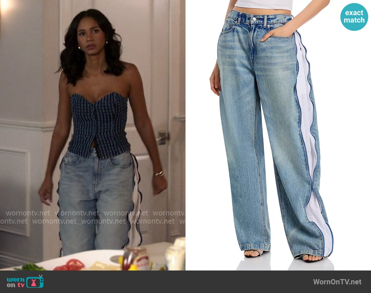 Alexander Wang High Rise Curved Zipper Trim Jeans in Vintage Bleach Blue worn by Layla Keating (Greta Onieogou) on All American