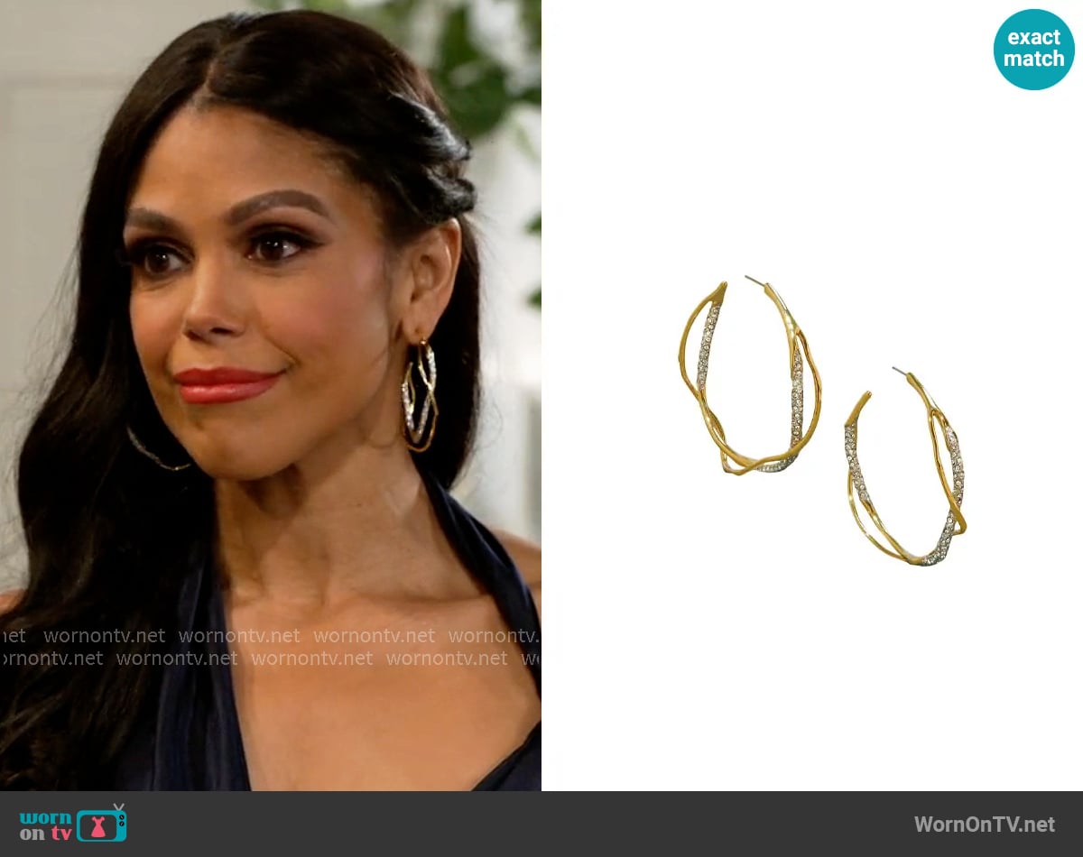 Alexis Bittar Intertwined Two Tone Pave Hoop Earrings worn by Dani Dupree (Karla Mosley) on Beyond the Gates