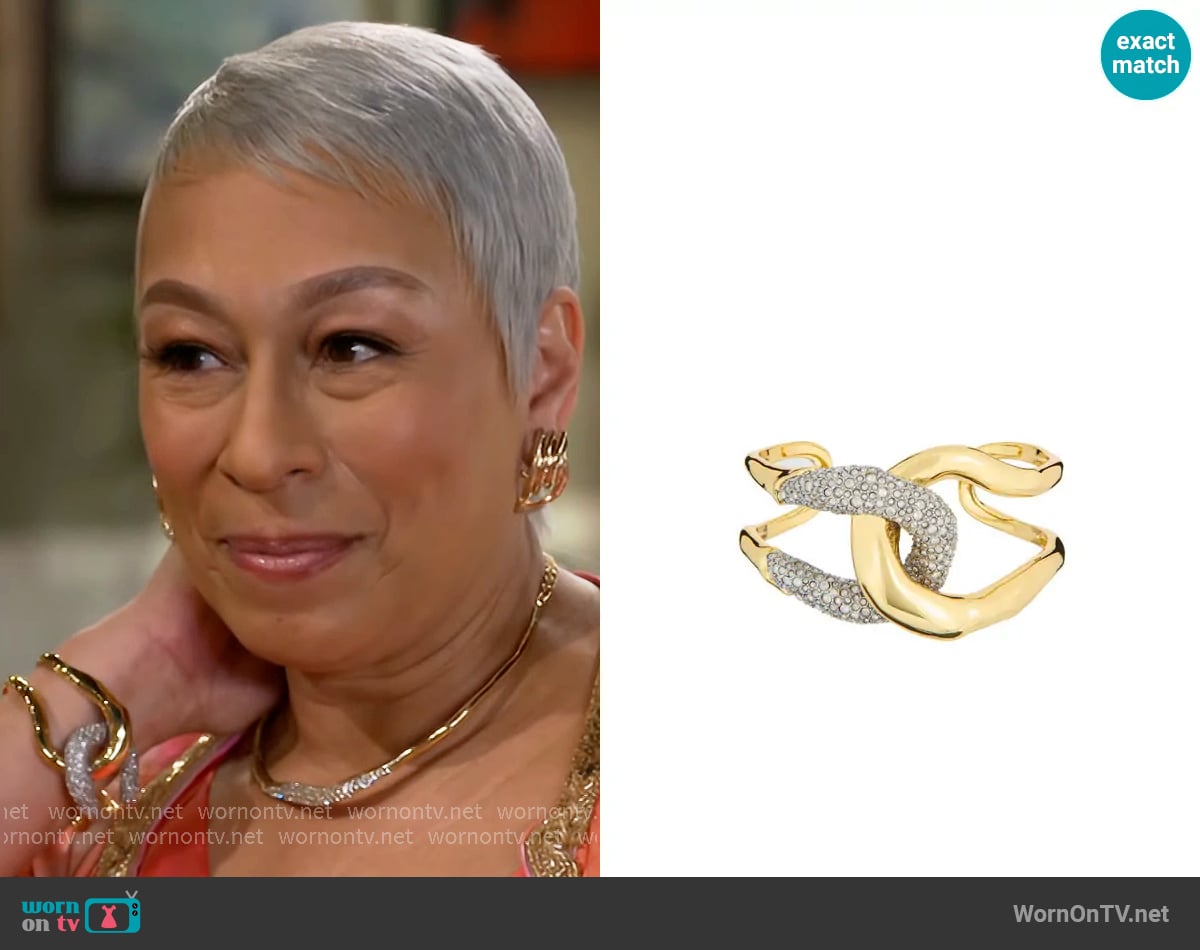 Alexis Bittar Solanales Crystal Interlocked Cuff Bracelet worn by Anita Dupree (Tamara Tunie) on Beyond the Gates
