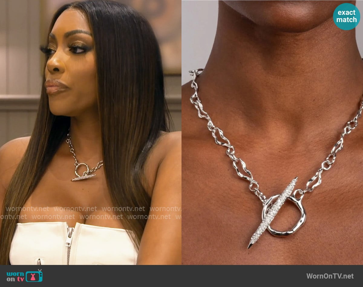 Alexis Bittar Solanales Silver Crystal Spear Toggle Necklace worn by Porsha Williams on The Real Housewives of Atlanta