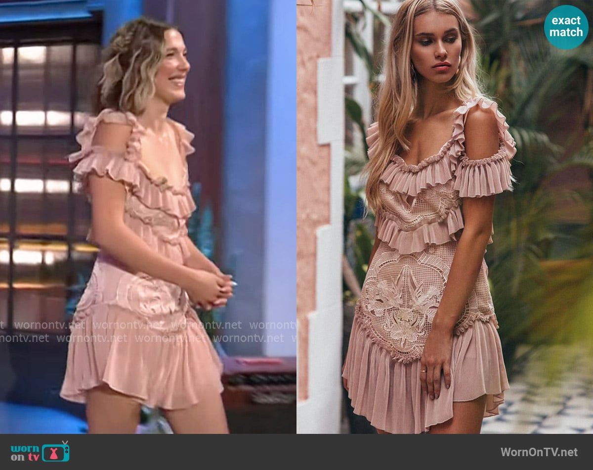 Alice Mccall Love Birds Mini Dress worn by Millie Bobby Brown on The Kelly Clarkson Show