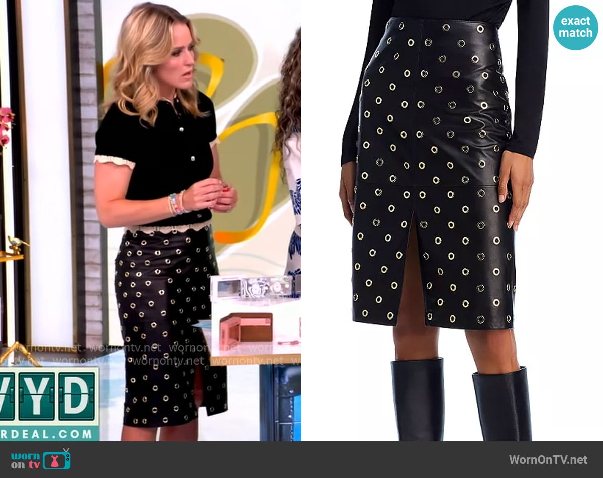 Alice + Olivia Anderson Leather Eyelet Skirt worn by Sara Haines on The View
