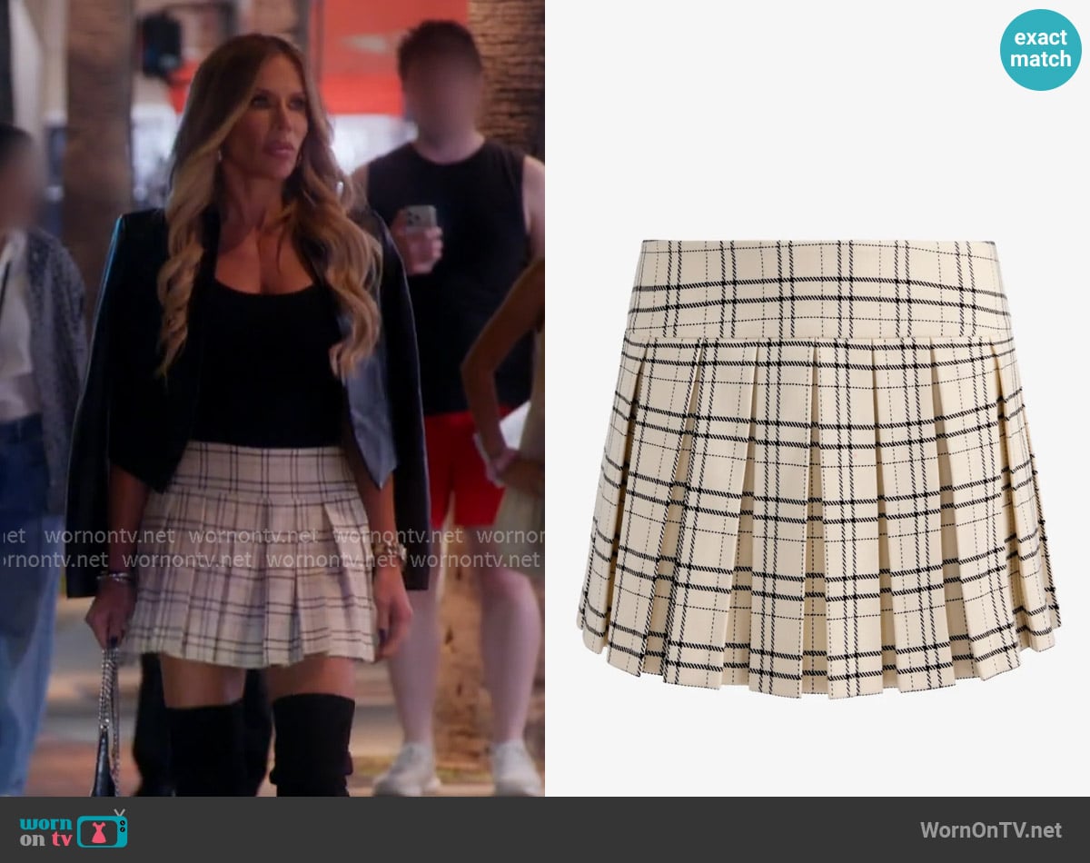 Alice + Olivia Box-pleat plaid mini skirt worn by Jennifer Pedranti on The Real Housewives of Orange County