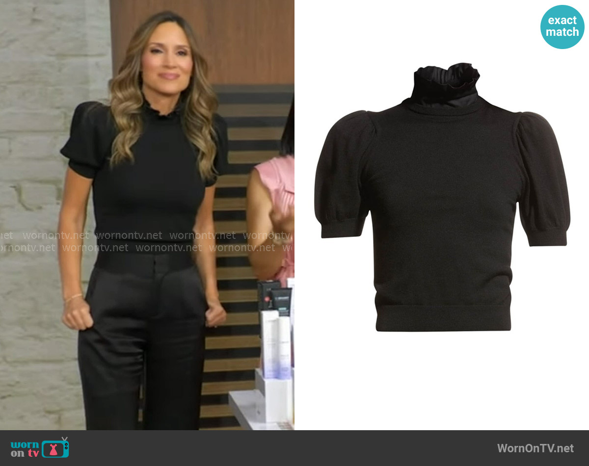 Alice + Olivia Chase Puff Sleeve Ruffle Neck Sweater worn by Rhiannon Ally on Good Morning America