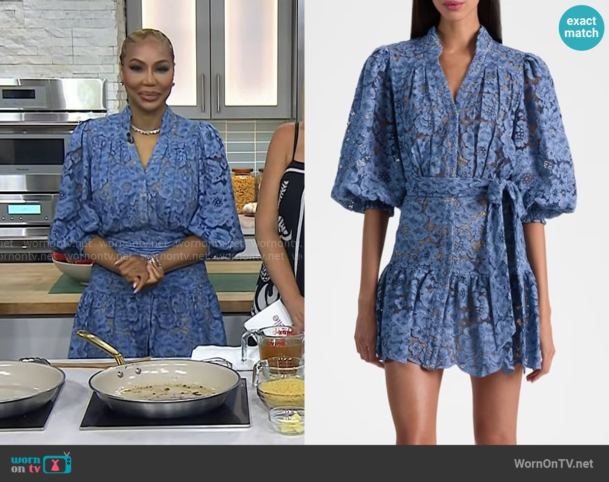 Tamar Braxton’s blue floral lace shirtdress on Today Tamar Braxton’s blue floral lace shirtdress on Today