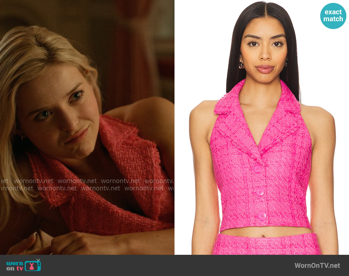 Alice + Olivia Meri Cropped Halter Blazer Top in Wild Pink worn by Elle Woods (Lexi Minetree) on Elle