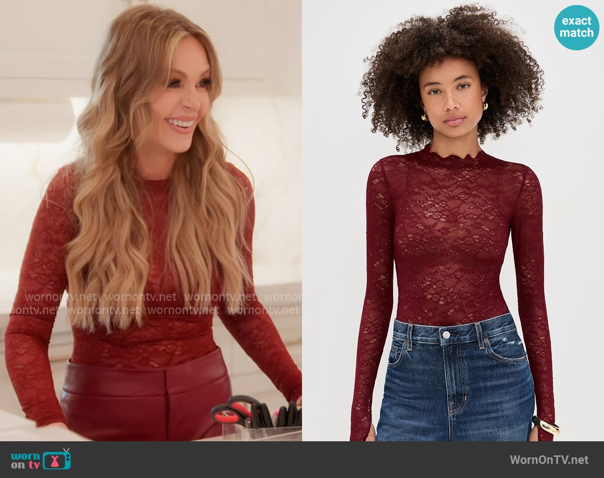 Alice + Olivia Taeyn Lace Crew Neck Bodysuit worn by Tamra Judge on The Real Housewives of Orange County
