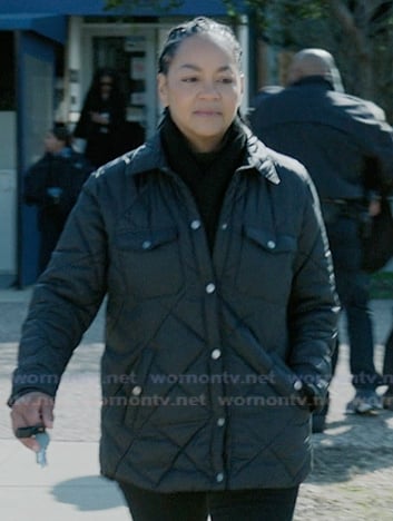 Alice’s black quilted jacket on The Chi