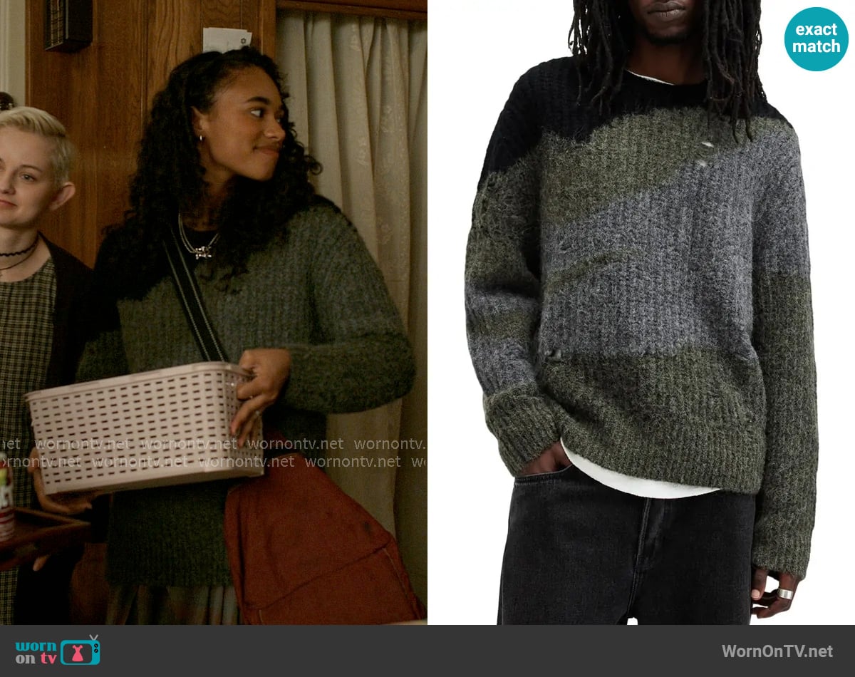 All Saints Sur Colorblock Alpaca Blend Sweater worn by Kimberly (Chandler Kinney) on Elle