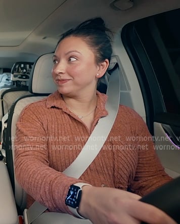 Alli’s orange ribbed button down shirt on The McBee Dynasty Real American Cowboys