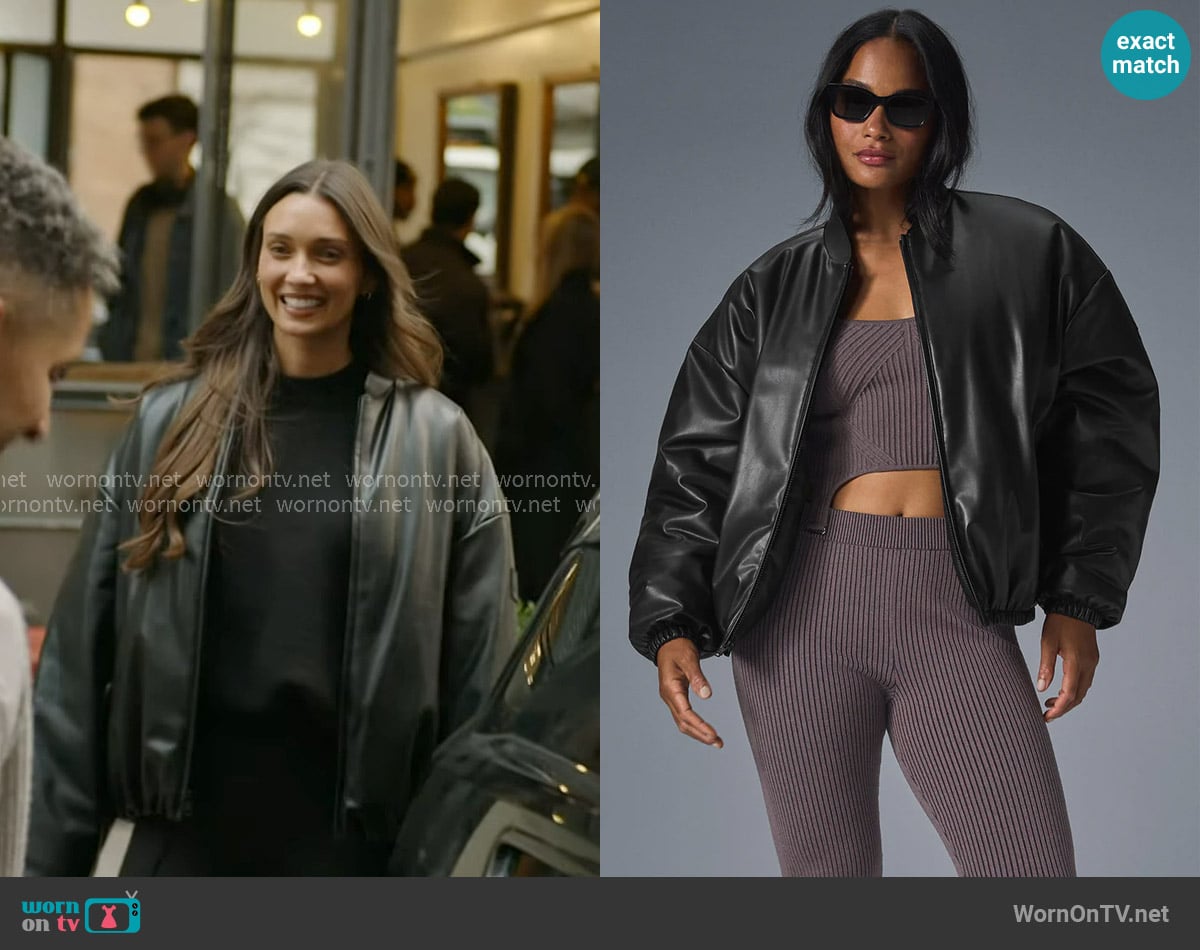 Alo Faux Leather Premier Bomber worn by Whitney Fransway on In The City