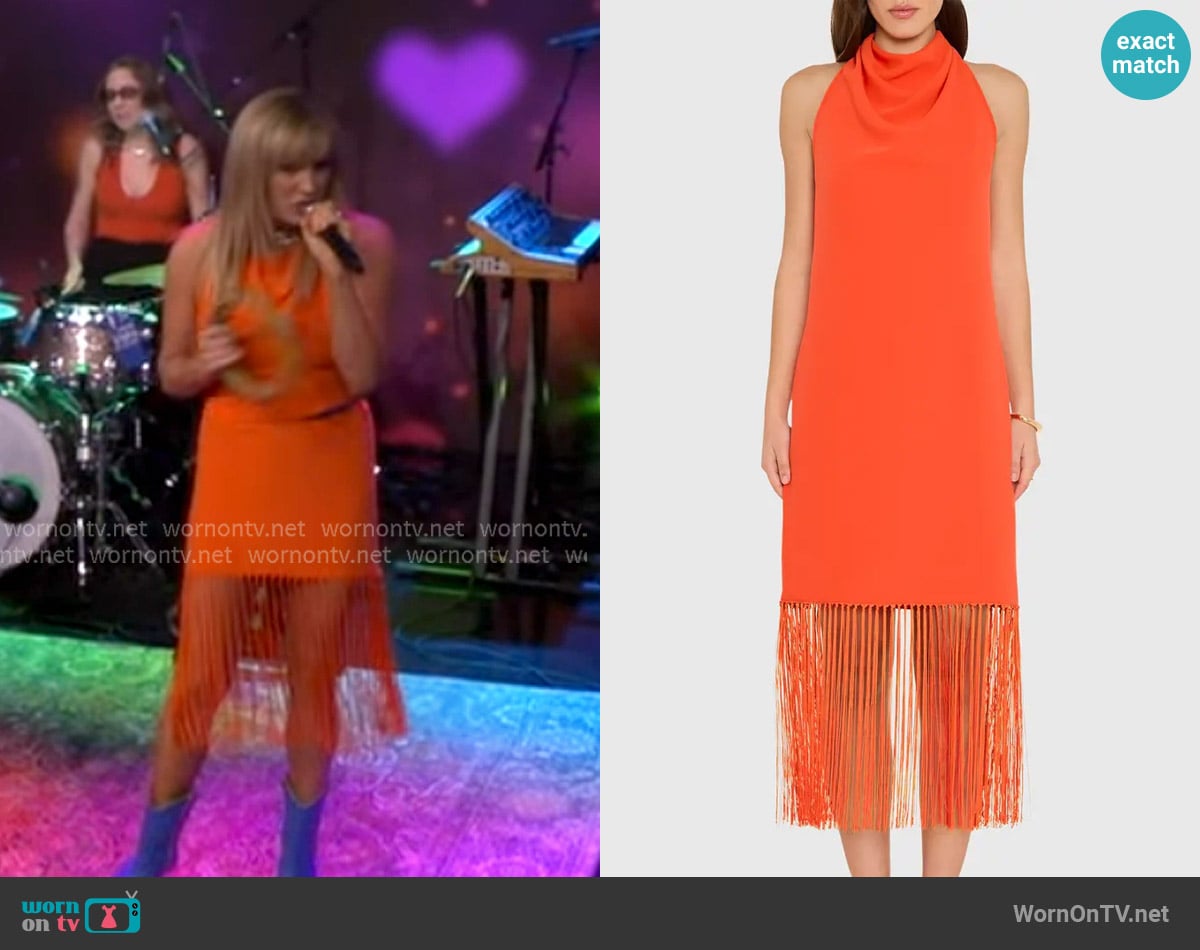 Amanda Uprichard Syd Cowl Neck Fringe Midi Dress worn by Grace Potter on Live with Kelly and Mark