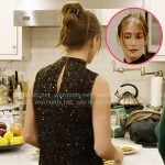 Amanda’s black sequin sleeveless knit top on In The City