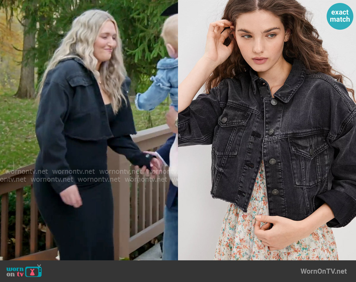 American Eagle Black Wash Cropped Denim Jacket worn by Kacie Adkison on The McBee Dynasty Real American Cowboys