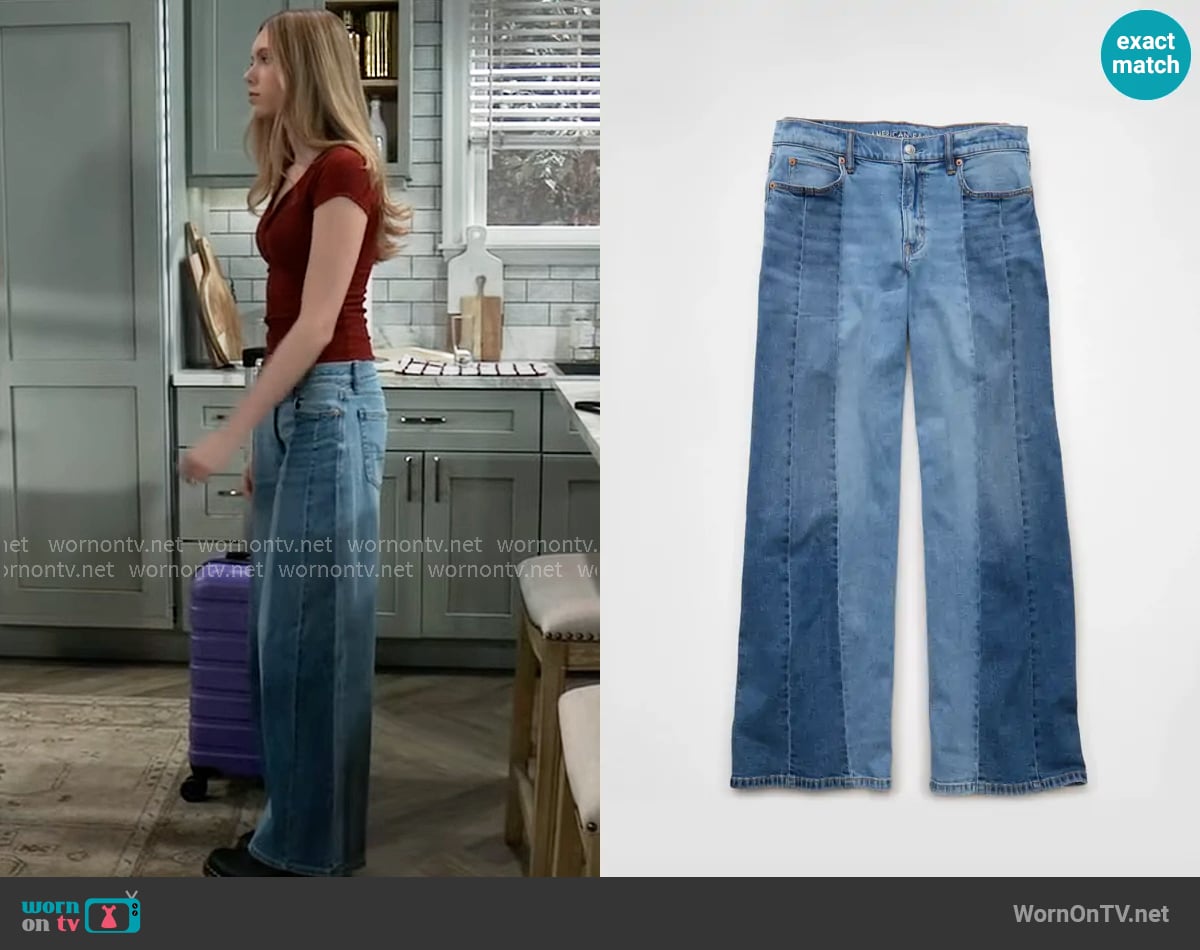 American Eagle Dreamy Drape Stretch Low-Rise Ultra Wide-Leg Jean worn by Charlotte Cassadine (Bluesy Burke) on General Hospital