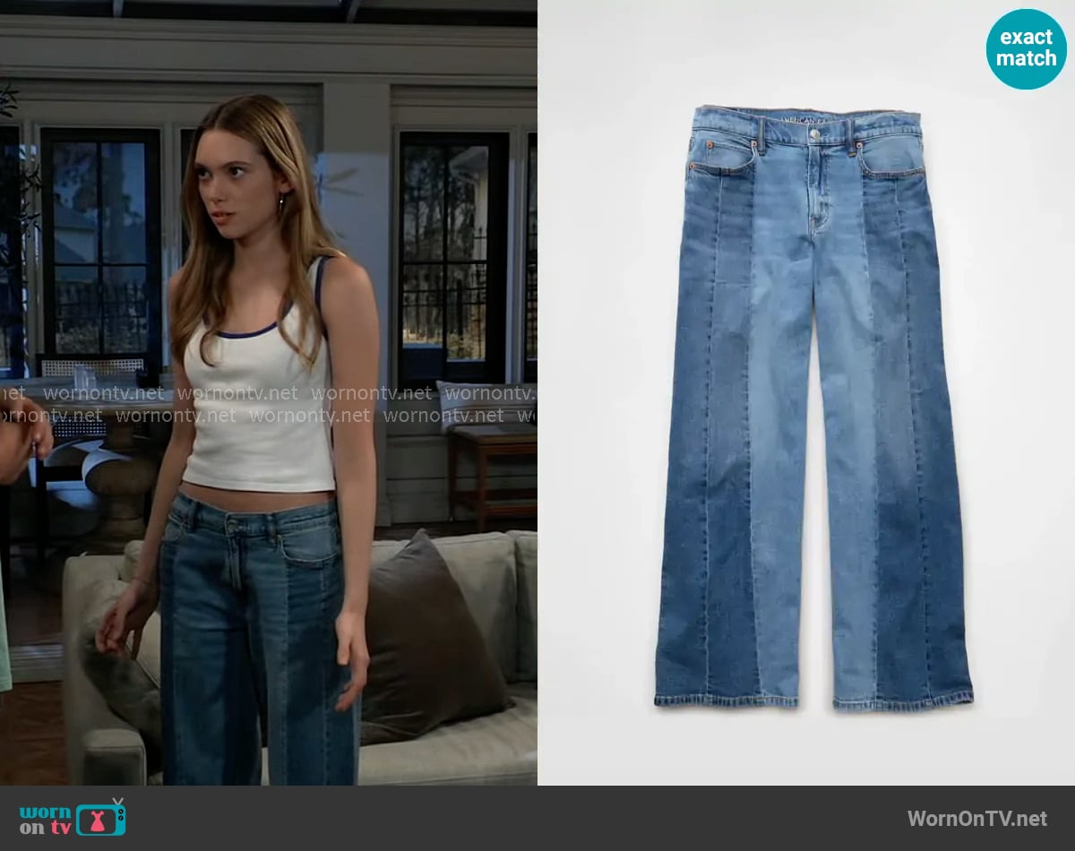American Eagle Dreamy Drape Stretch Low-Rise Ultra Wide-Leg Jean worn by Charlotte Cassadine (Bluesy Burke) on General Hospital