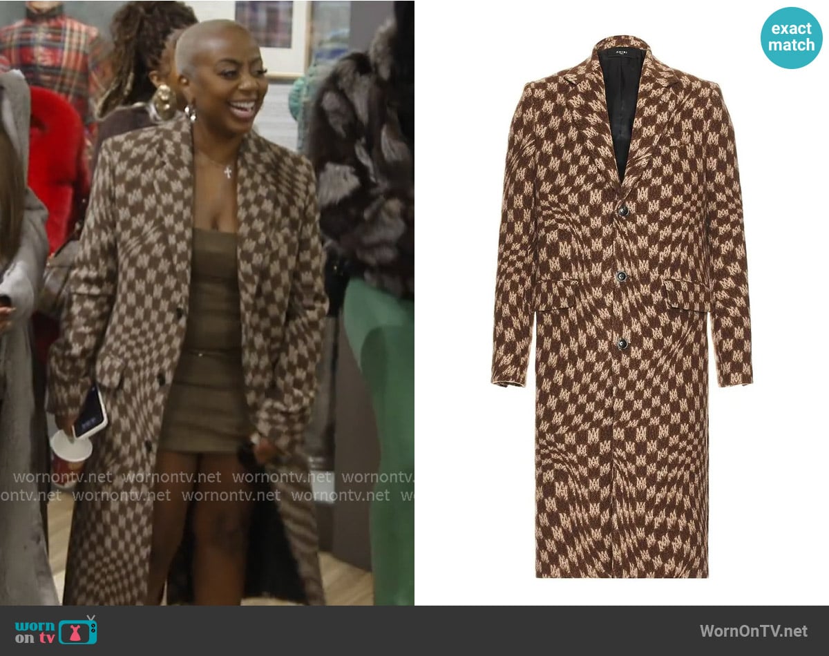 Amiri Jacquard Wavy Overcoat worn by Pinky Cole on The Real Housewives of Atlanta