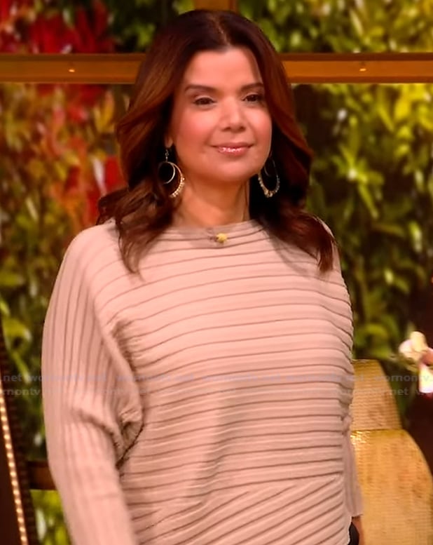 Ana’s beige ribbed asymmetric sweater on The View