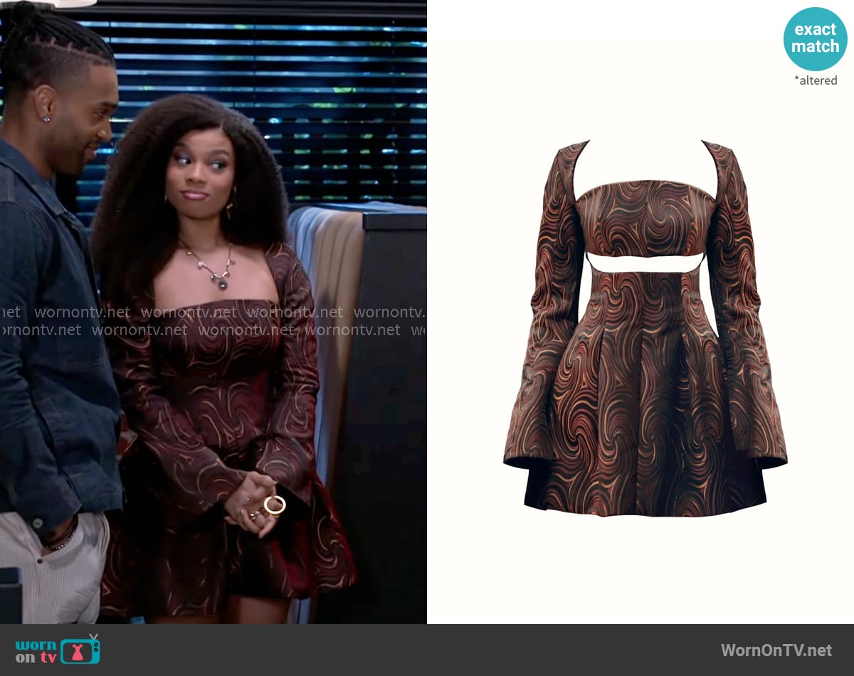 Andrea Iyamah Nala Mini Dress in Corda Jacquard worn by Eva Thomas (Ambyr Michelle) on Beyond the Gates