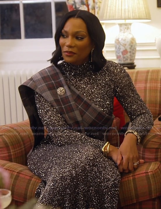 Angela’s black metallic maxi dress on The Real Housewives of Atlanta