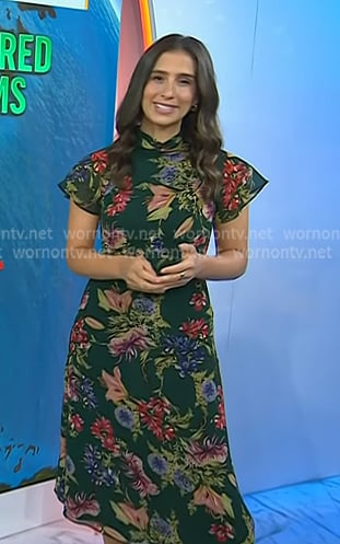 Angie Lassman’s green floral flutter sleeve dress on Today
