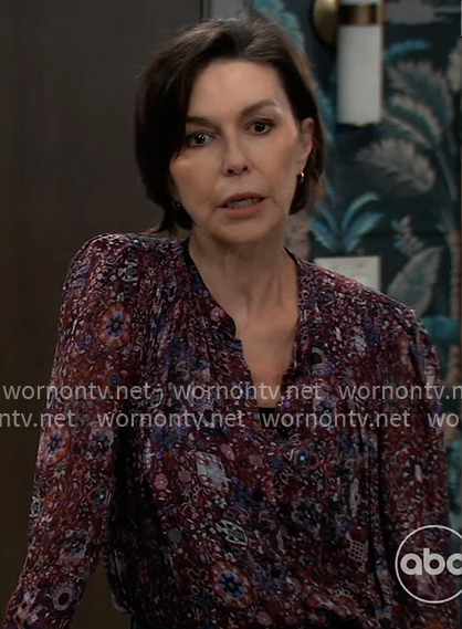 Anna’s purple printed blouse on General Hospital