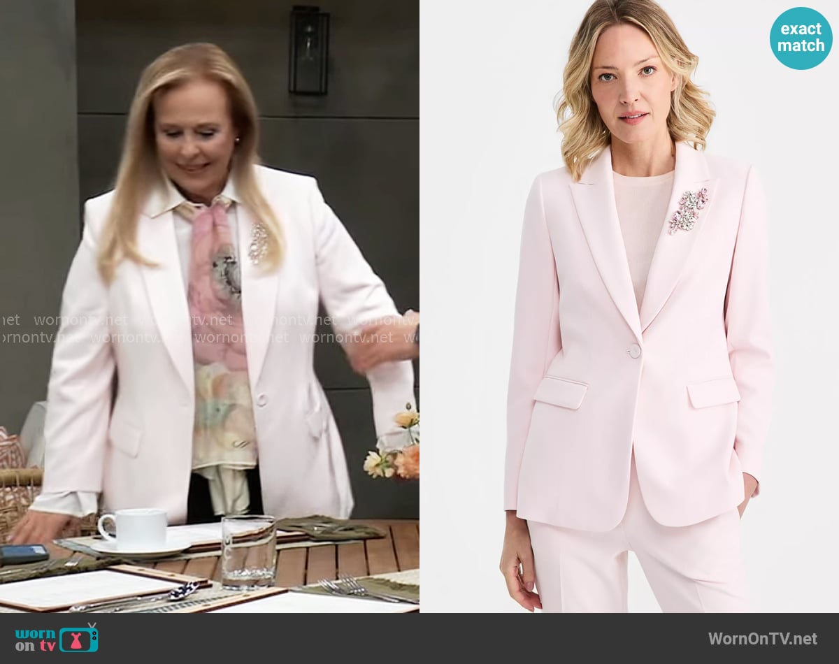 Anne Klein Crystal Brooch One Button Blazer in Soft Blossom worn by Laura Collins (Genie Francis) on General Hospital