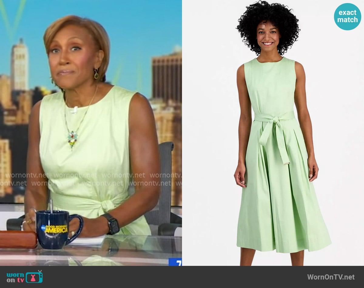 Anne Klein Paneled-Bodice Belted Midi Dress worn by Robin Roberts on Good Morning America