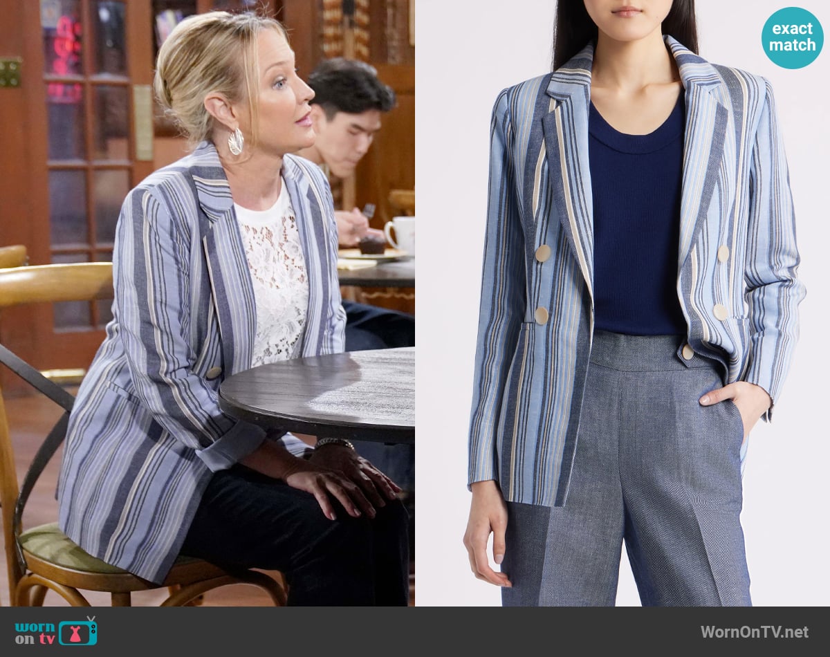 Anne Klein Stripe Blazer worn by Sharon Newman (Sharon Case) on The Young and the Restless