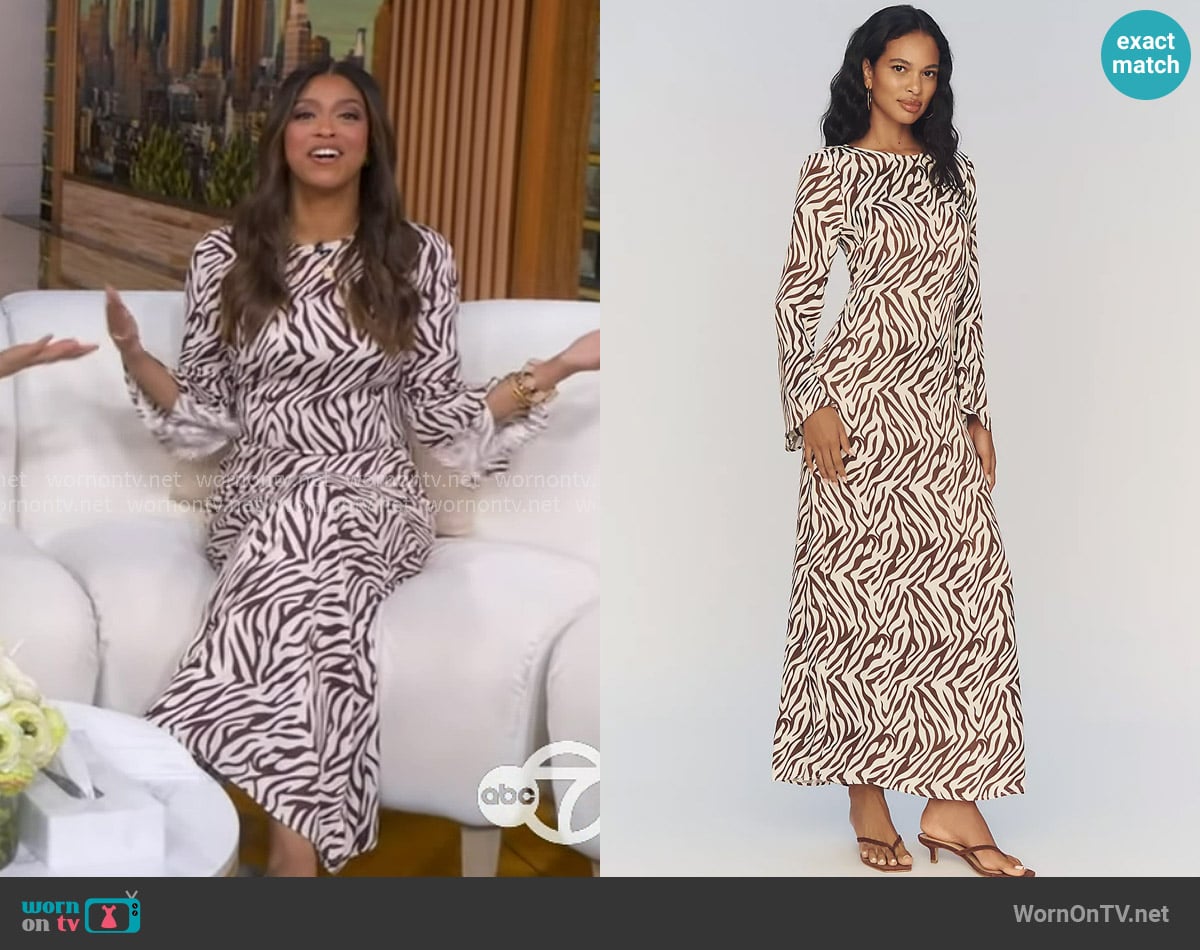 Anthropologie Long-Sleeve Maxi Slip Dress worn by Morgan Norwood on Good Morning America