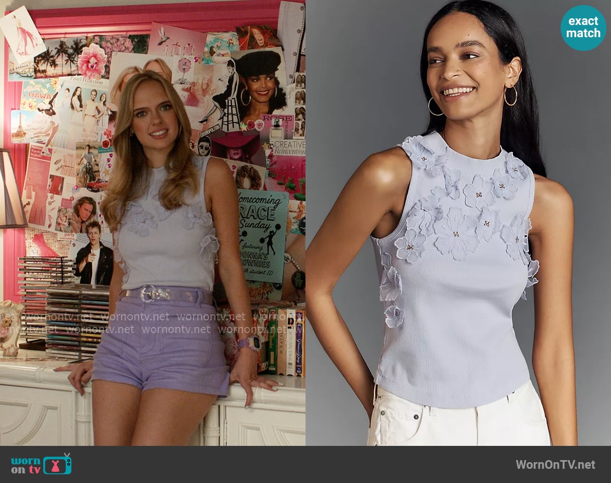 Anthropologie Sleeveless 3D Floral Appliqué Top worn by Madison (Jessica Belkin) on Elle