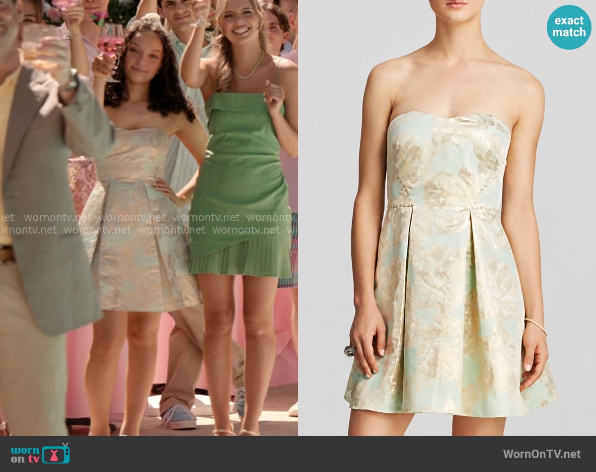 Aqua Floral Foil Print Pleated Skirt Mini Dress