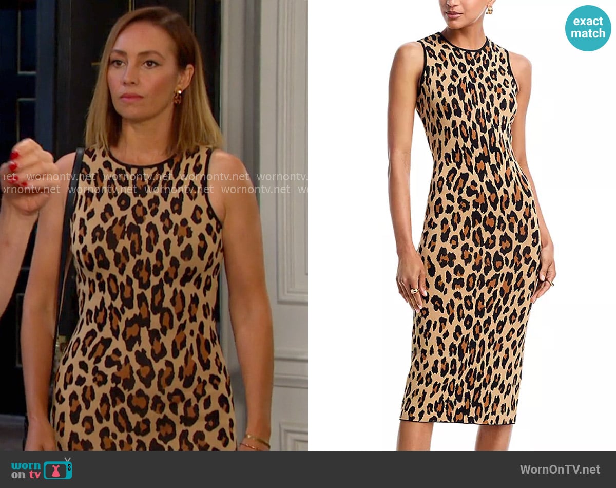 Gwen’s beige leopard sleevelss dress on Days of our Lives