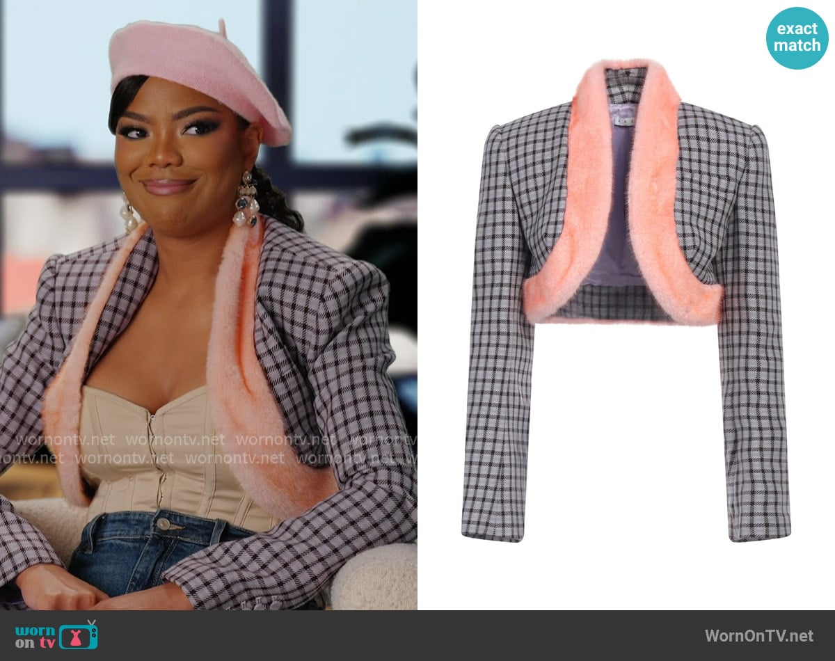 Area Plaid Fur Trim Jacket worn by Riley Burruss on Next Gen NYC